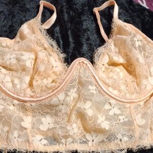 Victoria's Secret Floral Lace Bralette in Cream and Tan
